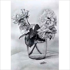 素描作品花与花瓶