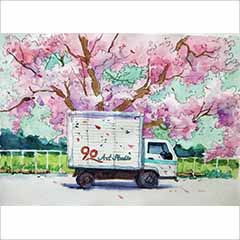 水彩作品春天桃花