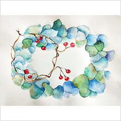 水彩作品花环